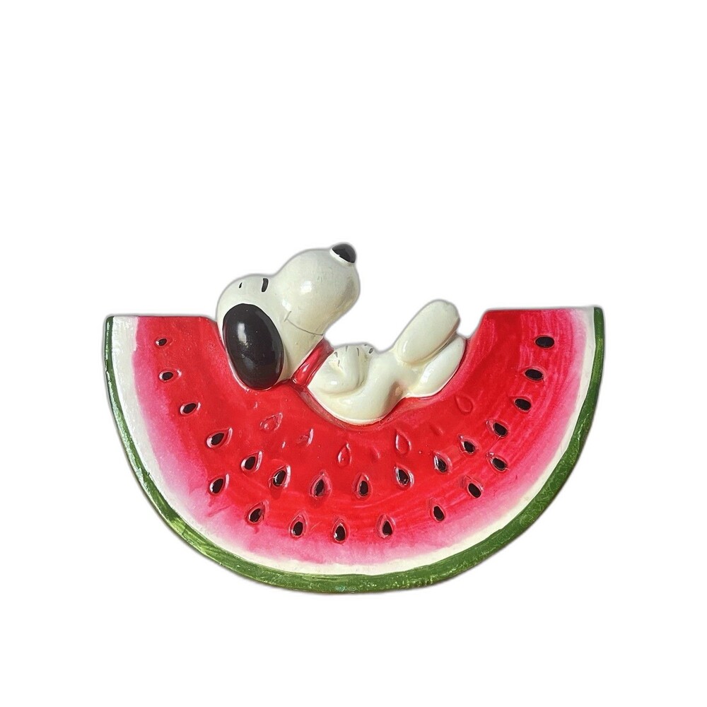 SNOOPY On Watermelon Coin Bank  Vintage  Hand Painted Has Plug No Chips As Is